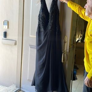 Montage size 12 black beaded and peau de soire gown